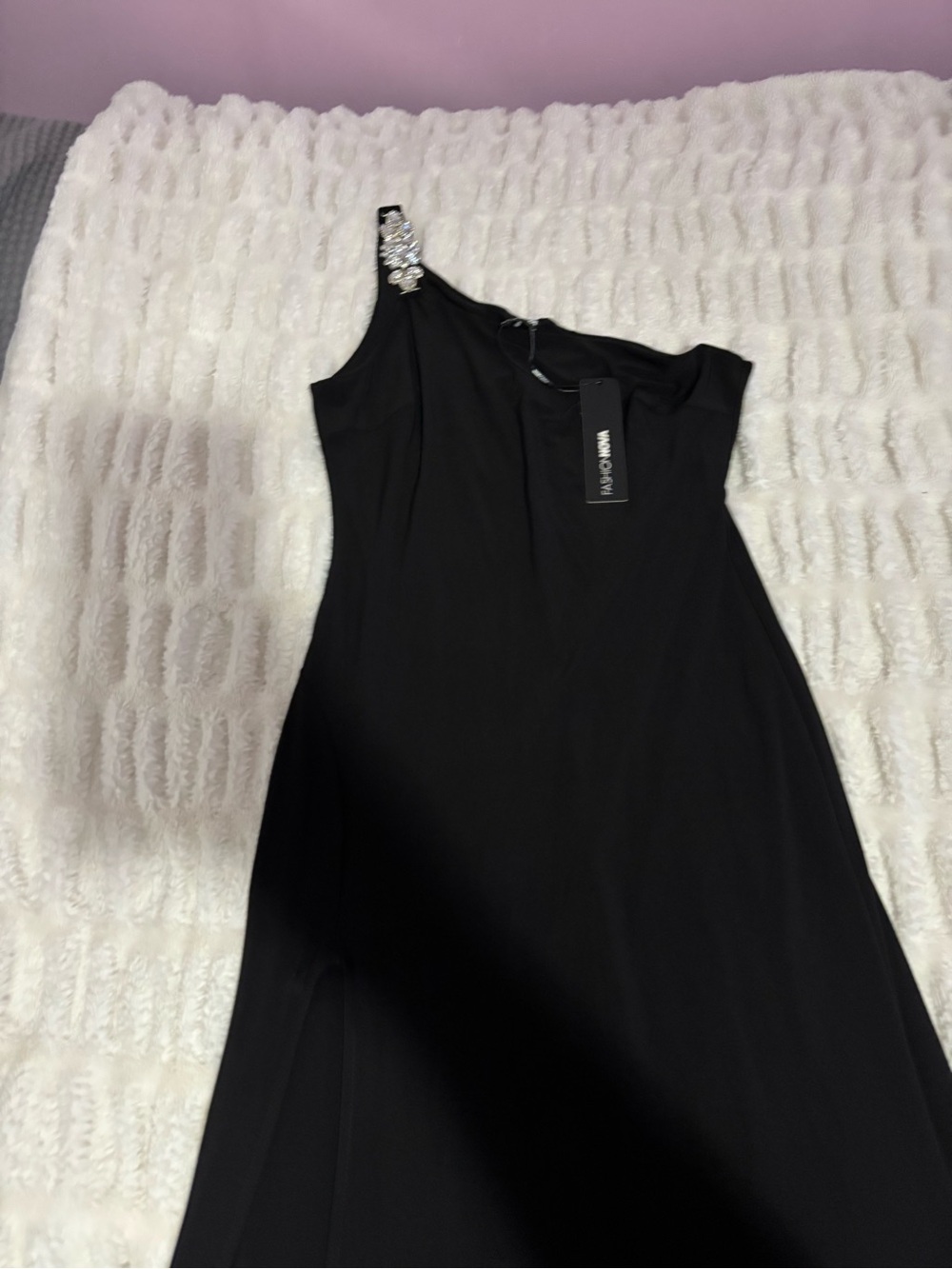 Moschino Black One-Shoulder Dress with Jeweled Strap
